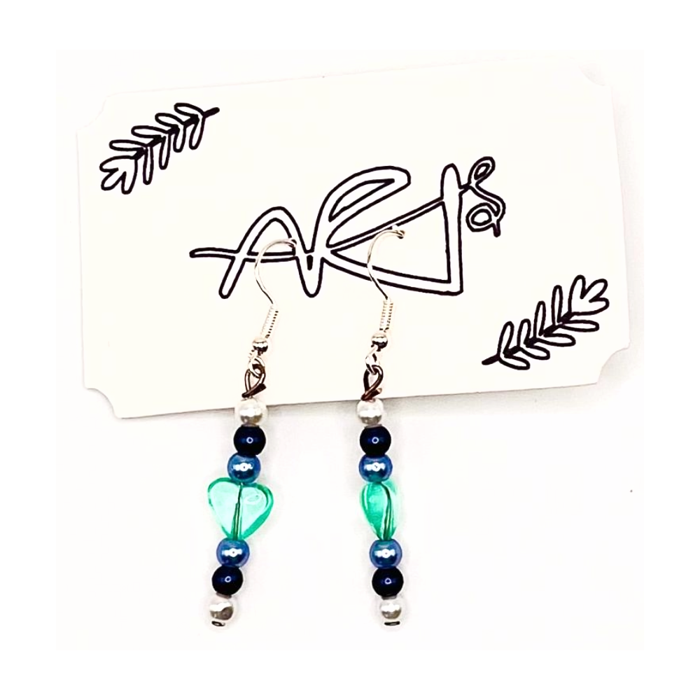 Green Heart w/ Blue Beads Earrings