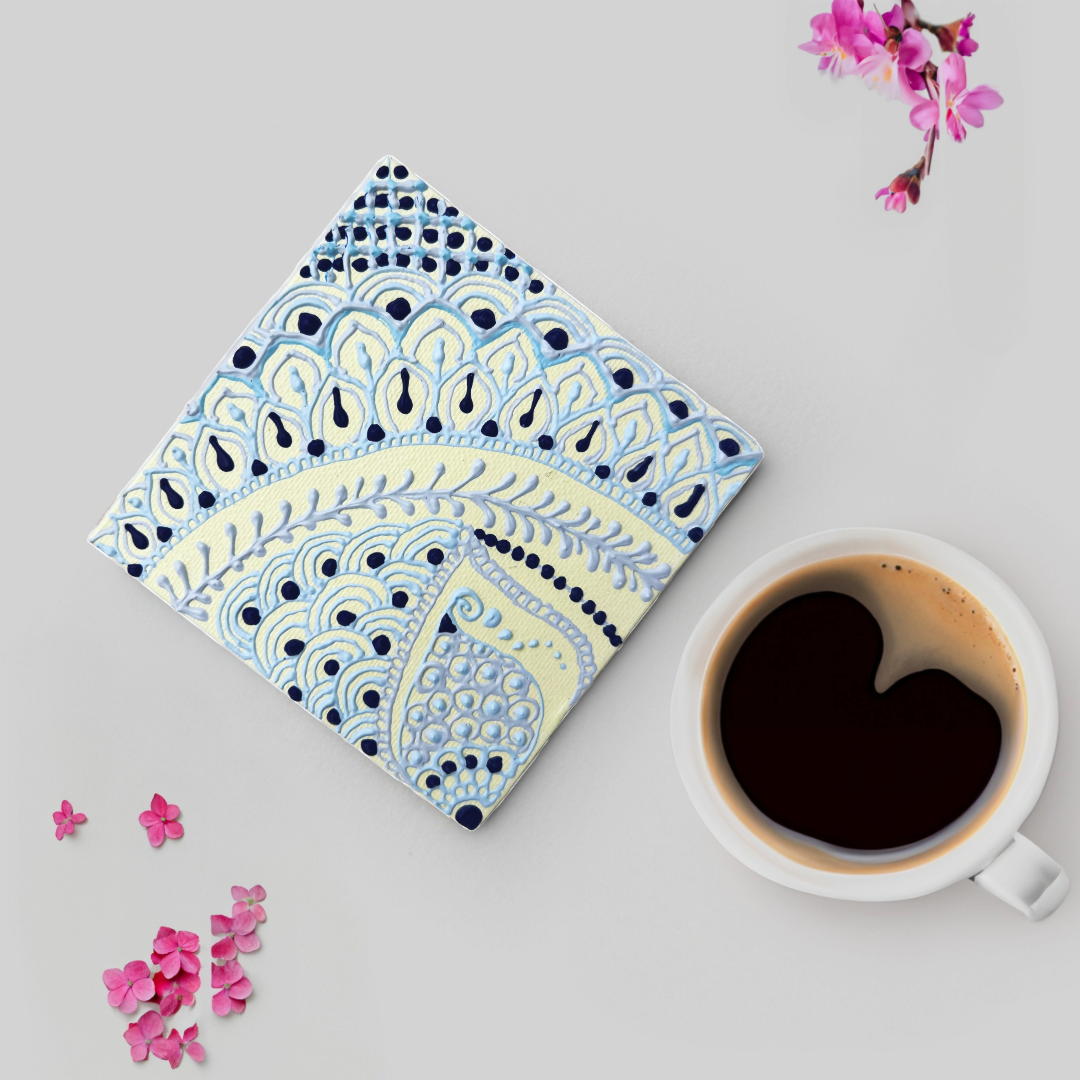 Mehandi (Henna) Art w/ Acrylic on Canvas | Housewarming Gift | Mandala Art on Canvas | Tea Coaster