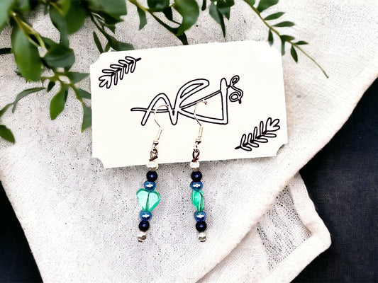 Green Heart w/ Blue Beads Earrings