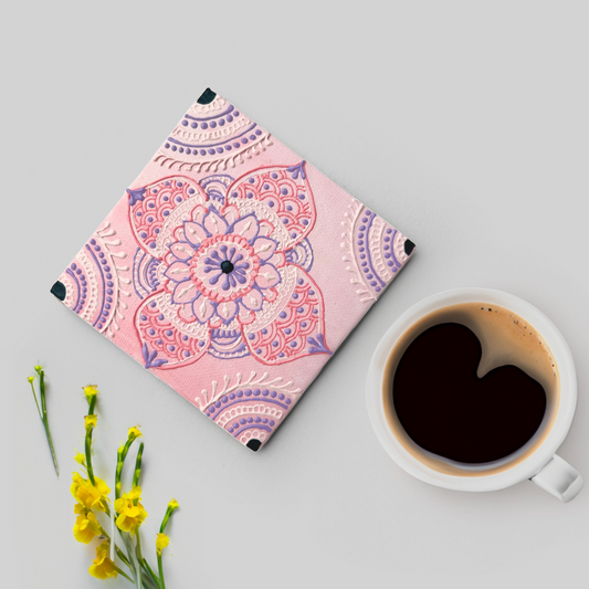 Mehandi (Henna) Art w/ Acrylic on Canvas | Housewarming Gift | Mandala Art on Canvas | Tea Coaster